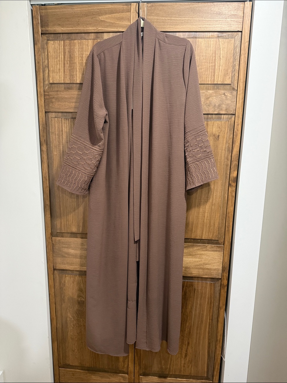 Veiled New York Dima Embroidered Open Abaya Truffle XS 58”